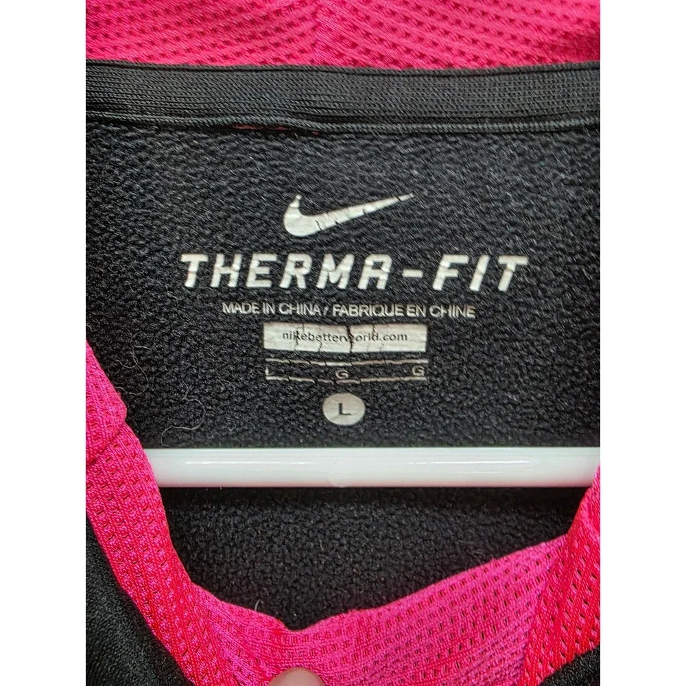 Nike Therma Fit Hoodie Women L Black Pink BigSwoosh Excellent Thumbhole Pullover